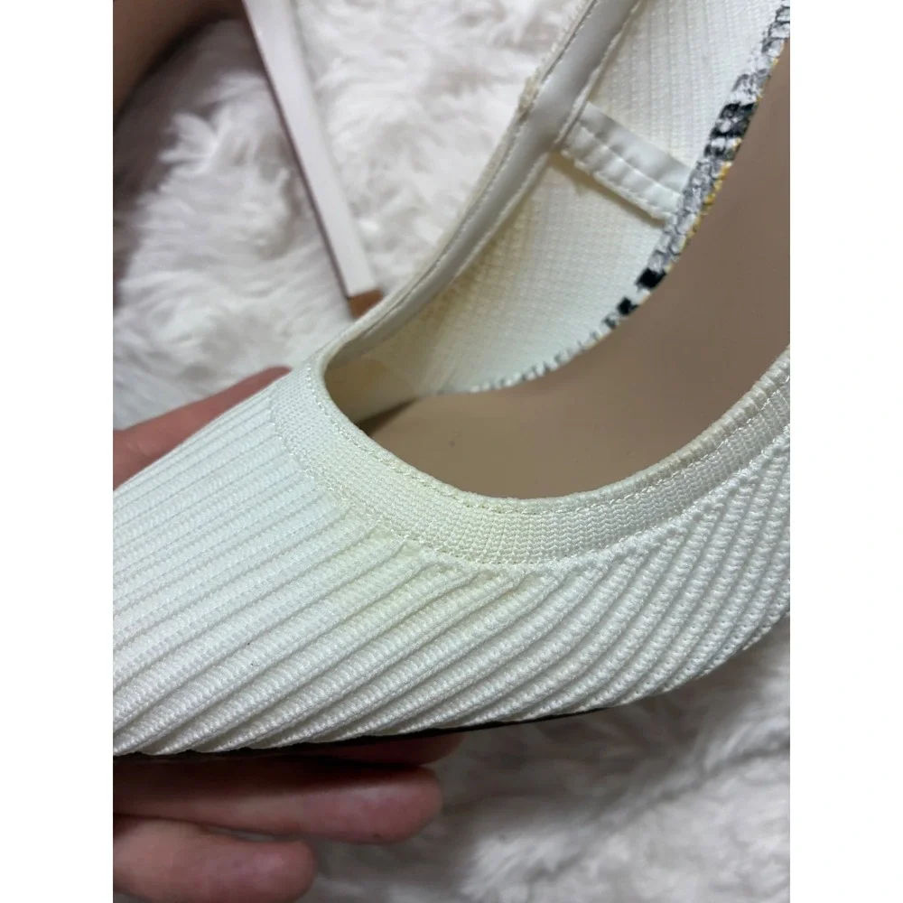 White Ribbed Chic Knit Pointed Toe Stiletto Pumps Womens 9 Boss Lady Vibes